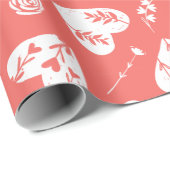 Romantisch Bloemen Valentijn Harten Patroon Koraal Cadeaupapier (Rol Hoek)