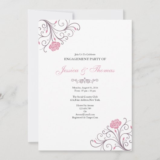 Romantisch Bloemen Verloving Uitnodiging Kaart (Voorkant)