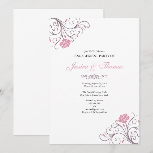 Romantisch Bloemen Verloving Uitnodiging Kaart (Voorkant / Achterkant)