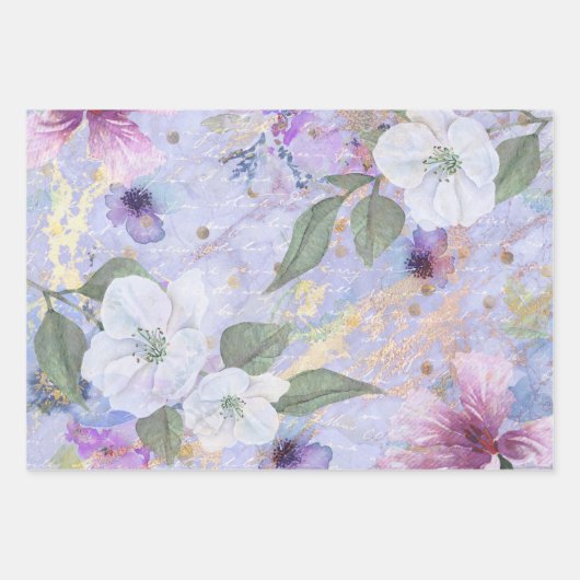 romantisch bloemenboek waterverf gouden script inpakpapier vel (Voorkant)