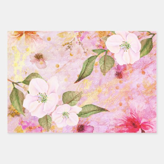  romantisch bloemenboek waterverf gouden script inpakpapier vel (Voorkant 3)