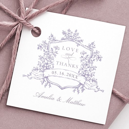 Romantisch bloemend crest lavendel Liefde & Dank Bedankjes Labels
