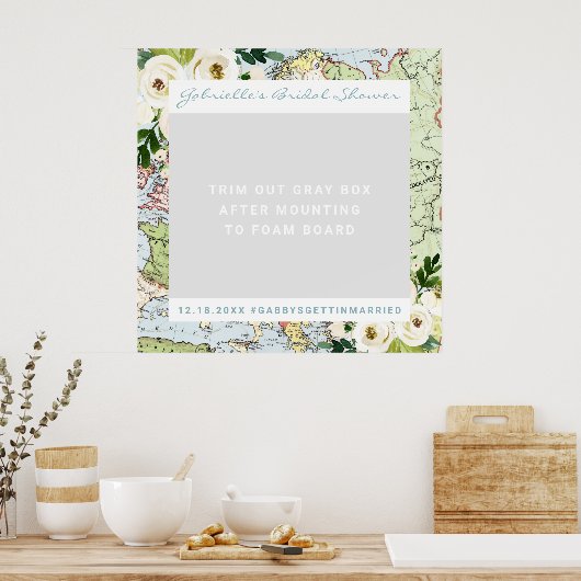 Romantisch Bloemend Kaart Reis Thema Fotohokje Pro Poster (Keuken)