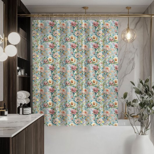 Romantisch bloemengordijn Rococo Pastel Badkamer Douchegordijn
