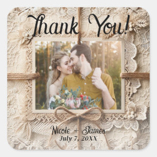  romantisch bloemenkant burlap rustieke bruiloft vierkante sticker