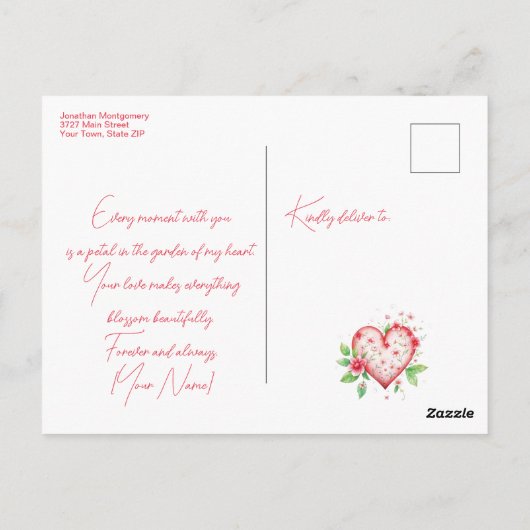 Romantisch bloemhart met roze en rode bloemen briefkaart (Achterkant)