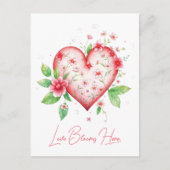 Romantisch bloemhart met roze en rode bloemen briefkaart (Voorkant)