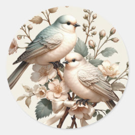 Romantisch Bloemig Liefdesvogel Mini Ronde Envelop Sticker
