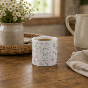 Romantisch bloemig monogram   Vintage Cottagecore Espresso Kop