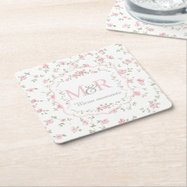 Romantisch bloemig monogram | Vintage cottagecore Kartonnen Onderzetters