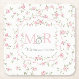 Romantisch bloemig monogram | Vintage cottagecore Kartonnen Onderzetters