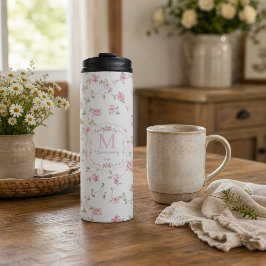 Romantisch bloemig monogram | Vintage Cottagecore Thermosbeker