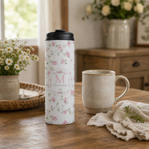 Romantisch bloemig monogram   Vintage Cottagecore Thermosbeker