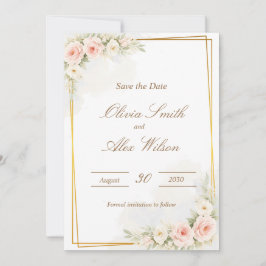 Romantisch bloemig save the date stoffig roze pioe