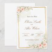 Romantisch bloemig save the date stoffig roze pioe (Voorkant / Achterkant)