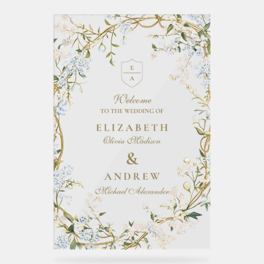 Romantisch bloemig trouwdesign met monogram-wapens acryl bord (Voorkant)