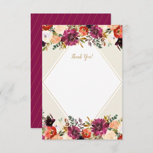 Romantisch bloemmotief in bordeauxrood en perzik - bedankkaart (Voorkant / Achterkant)