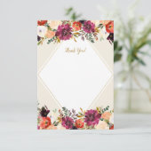 Romantisch bloemmotief rood + perzik papier- en sc bedankkaart (Staand voorkant)