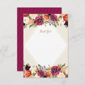 Romantisch bloemmotief rood + perzik papier- en sc bedankkaart (Voorkant / Achterkant)