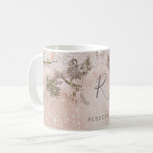 Romantisch bloempatroon monogram koffiemok (Voorkant links)