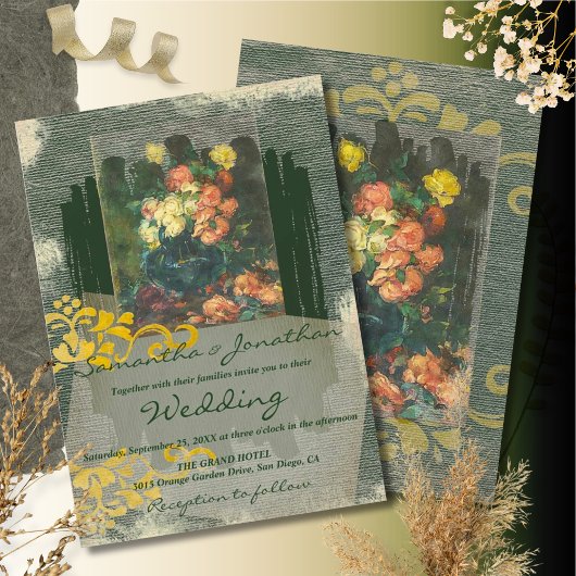 Romantisch Bloemschilderij Huwelijk Kaart