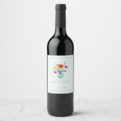 Romantisch bloemwaterverfboeket wijn etiket (Voorkant)