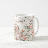 Romantisch blond haar meisje perzikrozen bloemig koffiemok (Voorkant rechts)