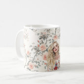 Romantisch blond haar meisje perzikrozen bloemig koffiemok (Voorkant links)