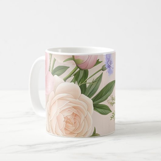 Romantisch blozend rozentuin bloemmotief koffiemok (Voorkant links)