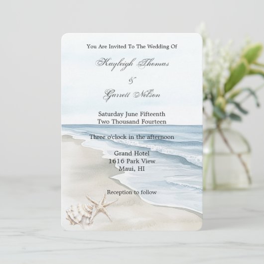 Romantisch Blue Beach Ocean Wedding Kaart (Staand voorkant)