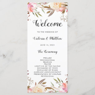 Romantisch Blush Bloom Bloemig Huwelijksprogramma Programmakaart
