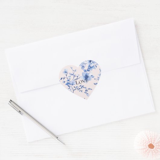Romantisch Blush Blue Floral Vrijgezellenfeest Hart Sticker (Envelop)