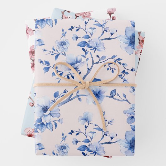 Romantisch Blush Blue Floral Vrijgezellenfeest Inpakpapier Vel (In situ)