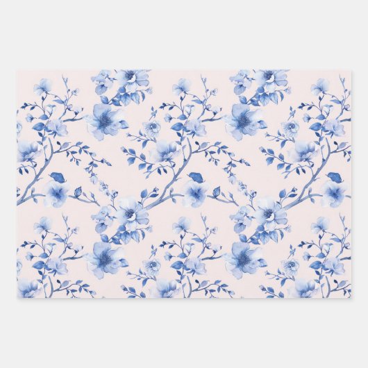 Romantisch Blush Blue Floral Vrijgezellenfeest Inpakpapier Vel (Voorkant)