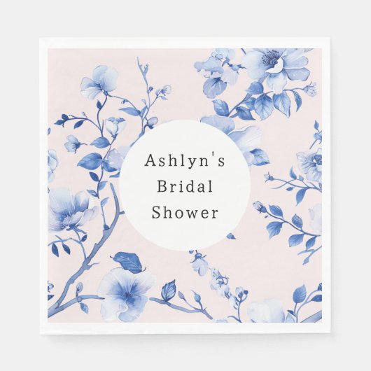 Romantisch Blush Blue Floral Vrijgezellenfeest Servet (Voorkant)
