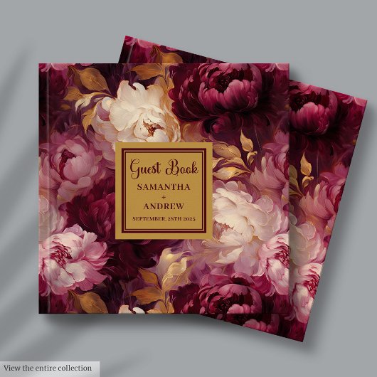 Romantisch Blush Bourgondië Gouden bruiloft gasten Gastenboek
