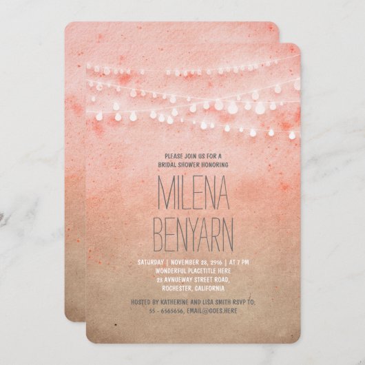 Romantisch Blush Pink String Lights Vrijgezellenfe Kaart (Voorkant / Achterkant)