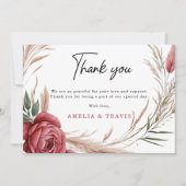 Romantisch Blush Roos Pampas Grass Wedding Bedankkaart (Voorkant)