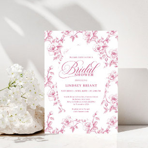 Romantisch Blush Roos Patroon Franse Toile Bruids- Kaart