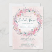 Romantisch blush roze bloemenkrans vrijgezellenfee kaart (Voorkant)