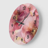 Romantisch Blush Roze Bourgogne Gouden Bloemen Grote Klok (Hoek)