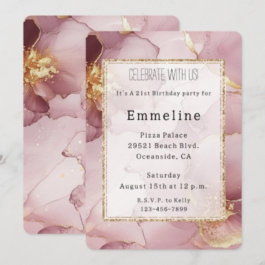 Romantisch Blush Roze Goud Abstract Bloemen Verjaa Kaart (Voorkant / Achterkant)