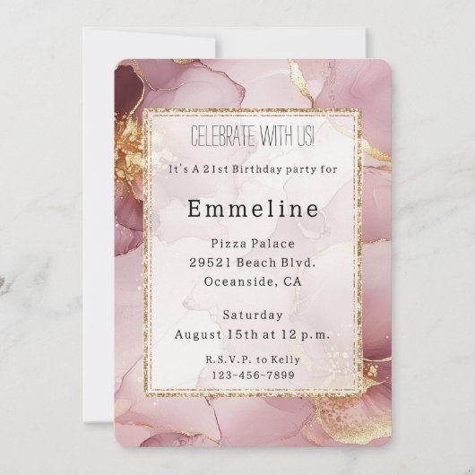 Romantisch Blush Roze Goud Abstract Bloemen Verjaa Kaart (Voorkant)