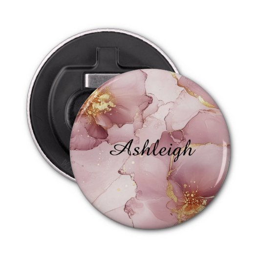 Romantisch Blush Roze Goud Bloemen Button Flesopener (Voorkant)