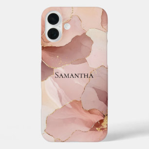 Romantisch Blush Roze Goud Bloemen iPhone 16 Plus Hoesje