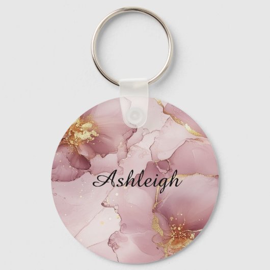 Romantisch Blush Roze Goud Bloemen Sleutelhanger (Voorkant)