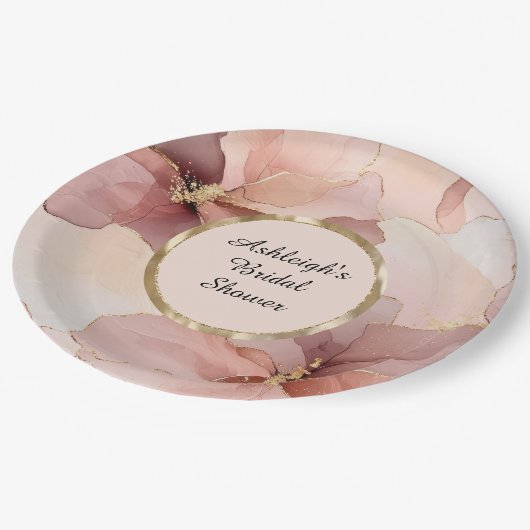 Romantisch Blush Roze Goud Bloemen Vrijgezellenfee Papieren Bordje (Gekanteld)