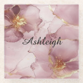 Romantisch Blush Roze Gouden Bloemen Verjaardag Glazen Onderzetter (Voorkant)