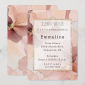 Romantisch Blush Roze Gouden Bloemen Verjaardag Kaart (Voorkant / Achterkant)