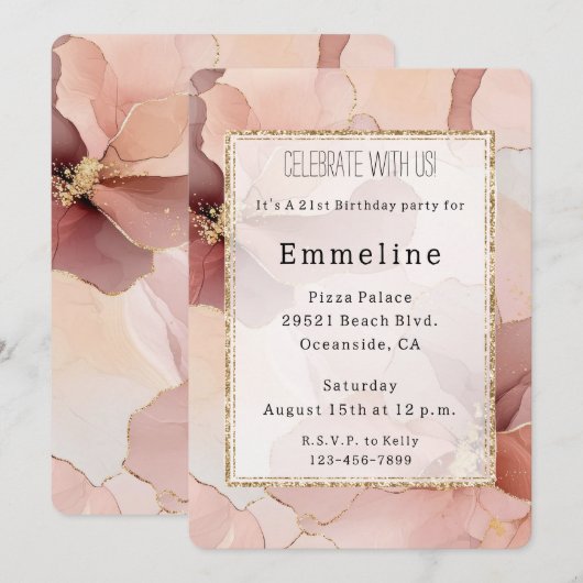Romantisch Blush Roze Gouden Bloemen Verjaardag Kaart (Voorkant / Achterkant)